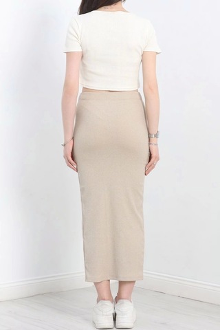 Nakışlı Etekli Takım Bej Beyaz S3899 Bej