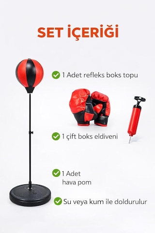 Clifton Boks Standı 90-120 Cm, Refleks Topu, Eldiven Seti, Siyah Çok Renkli