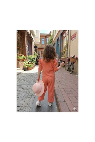 Bubiee Baby Kız Çocuk Soman Düğme Detaylı Bürümcük Crop Ve Pantolon Alt Üst Takım Turuncu