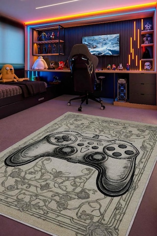 Homshtag Gamer Odası Halısı,krem Renkli Genç Odası Halısı,renkli Oyuncu Odası Halı Çocuk Odası Halı Çok Renkli