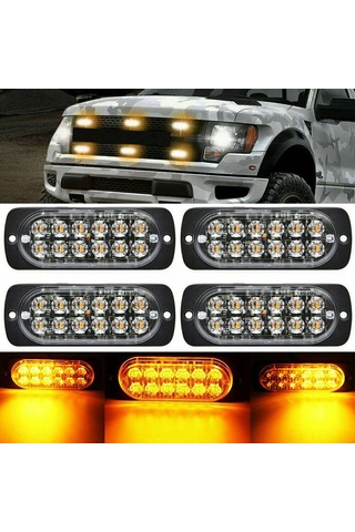 Yaozixa 4'lü 12 Led Sarı Flaş Lambaları - Araç Acil Uyarı Işıkları, 18 Flaş Modu, Ip67 Su Geçirmez, 12-24v Dc Siyah