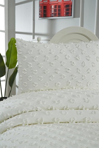 Çeyiz Diyarı Konik 2 Parça Tek Kişilik Pike Takımı Krem Krem