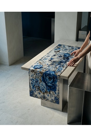Mavi Leopar Desenli 45x140cm Masa Runnerı Çok Renkli