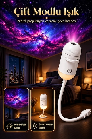 Usb Galaksi Projektör Led Gece Lambası 360 Ayarlanabilir 12 Filmli 2 Si 1 Arada Ambiyans Işık Gl-001 Beyaz