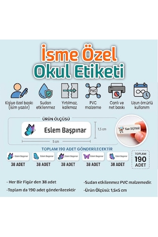 Kapbirhediye Okul Etiketi Isme Özel Kalem Defter Etiketi Kelebek Temalı 190 Adet Çok Renkli