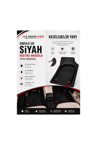 Mg Hs Comfort Havuzlu Oto Paspası Kaymaz Taban Dayanıklı Enerji Siyah