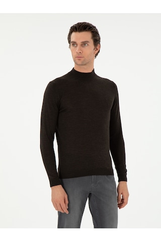Cacharel Koyu Yeşil Slim Fit Kaşmir İpek Karışımlı Çeyrek Balıkçı Yaka Triko Kazak Yesıl