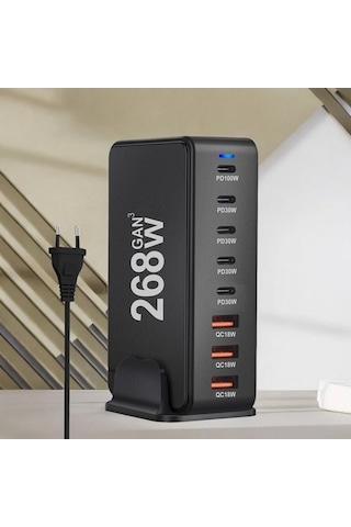 Supermarket1 Suntek Usb-c Pd 8 Portlu Şarj Cihazı, 268w Siyah