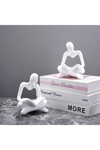 Hangfox Ev Dekorasyonu İçin Akrilik Abstract Kişi Heykeli - Kütüphane, Salon, Örnek Evlerde Lezzetli Sanatsal Aksesuar Beyaz Sağ Diğer