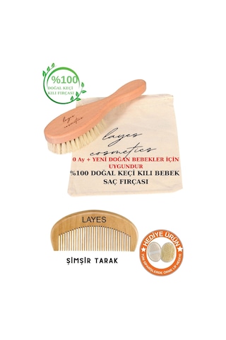 Layes Doğal Keçi Kılı Bebek Saç Fırçası ve Doğal Ahşap Tarak