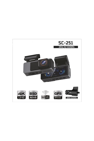 Sentinel Sc-251 Araç İçi Kamera 4k Uhd Wifi Çift Kameralı Dash Cam Arka Kamera Destekli