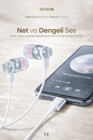 Simex İphone X-11-12-13-14 Serileri Uyumlu Bluetooth Bağlantılı İphone Kablolu Mikrofonlu Kulaklık Spd-04 Diğer