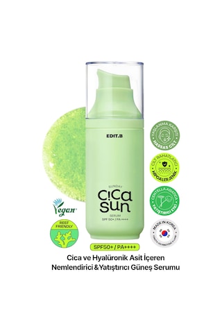 Edıtb Cica ve Hyalüronik Asit İçeren Nemlendirici SPF50+ Güneş Korumalı Yatıştırıcı EDIT.B Sun Serum 55 ML