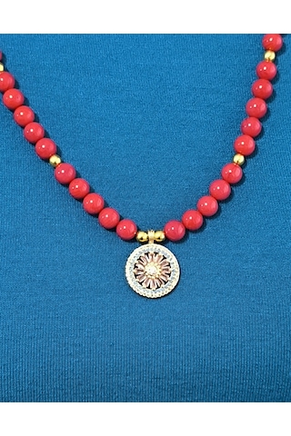 Fy Doğaltaş 6mm 1 Kalite Mercan Kolye Zirkon Sallantılı Kırmızı