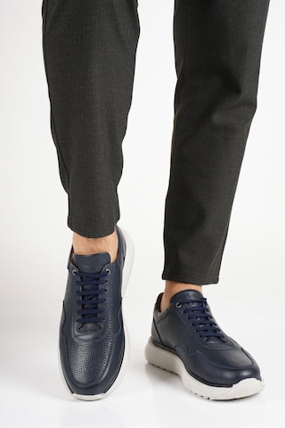 Fame Step Hakiki Deri Erkek Yürüyüş Ayakkabısı Casual Comfort Bağcıklı Ortopedik Günlük Rahat Taban Lacivert Sneaker Palermo