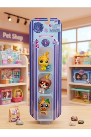 Miniş Petshop 3'lü Özel Seri Figür Seti - Koleksiyonluk Sevimli Miniş Hayvan Figürleri