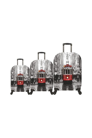 My Saraciye Valiz Kılıfı, Bavul Kılıfı Büyük, Orta, Kabin Boy Kılıf Seti, My Taksim Gri