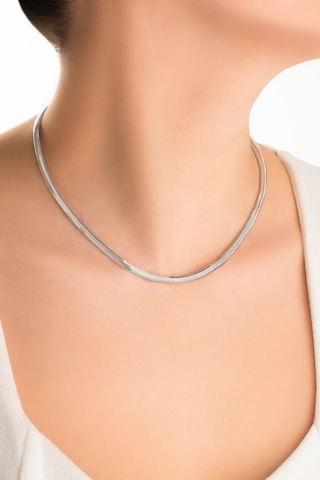 Cashmere 18 Ayar Beyaz Altın Kaplama 43 Cm Gümüş Balık Sırtı Kolye