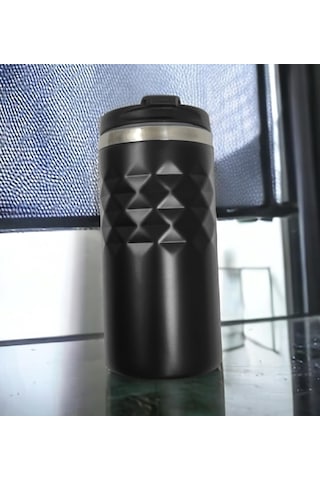 Geometrik Desenli Siyah Renk Termos Bardak 300ml