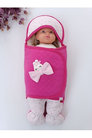 Pembe Kız Bebek Battaniyesi & Dış Kundak - %100 Pamuk Yenidoğan Ayaklı Uyku Tulumu Pembe