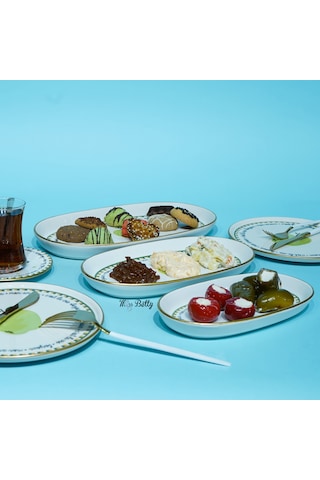 Mon Amour Porselen 3'lü Kayık Tabak Çok Renkli