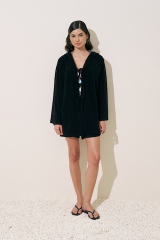 Havlu Kumaş Kimono Siyah Siyah