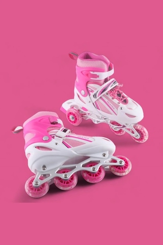 Vadi Pembe Silikon Tekerli Ayarlanabilir Işıklı Paten M 35-38 Hp8136 Pembe - Beyaz