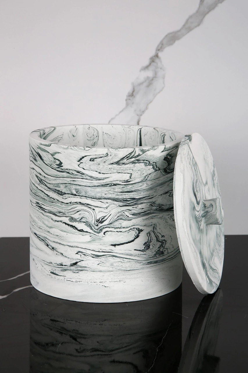 Mermer Desenli Beton Çöp Kovası Banyo Mutfak Tuvalet Wc 18 Cm 4 Litre Yeşil