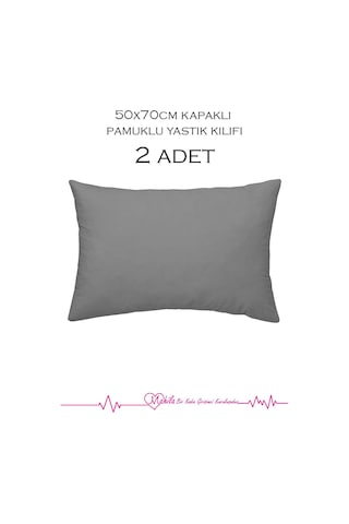 2 Adet Lüks Pamuklu Yastık Kılıfı 50x70 Kapaklı Model, Pamuklu Yastık Kılıfı Antrasit