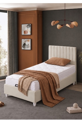 Baza Seti, Alessa Tek Kişilik Baza Başlık Maxi Yatak Seti, Bej - 100x200 Cm 100 x 200