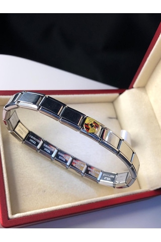 Erkek Kadın Çelik Bileklik - Porsche Logo Model Italy Nomi Charm Sevgiliye Eşe Babaya Gümüş