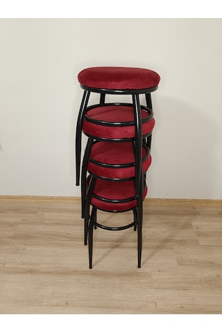 Evko Mobilya Tabure, Bar Taburesi, 2'li Tabure,siyah Ayaklı-kırmı