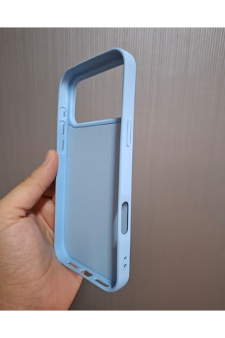 Apple Uyumlu iPhone 17 Pro Max Logolu İçi Kadife Silikon Lansman Kılıf Bebe Mavi