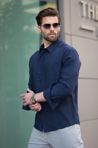 Madmext Füme Basic Uzun Kollu Erkek Gömlek E6762 Füme