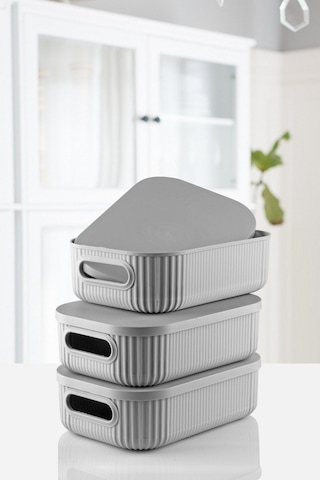 3'lü Set Çok Amaçlı Depolama Kutusu Antrasit 3,2lt