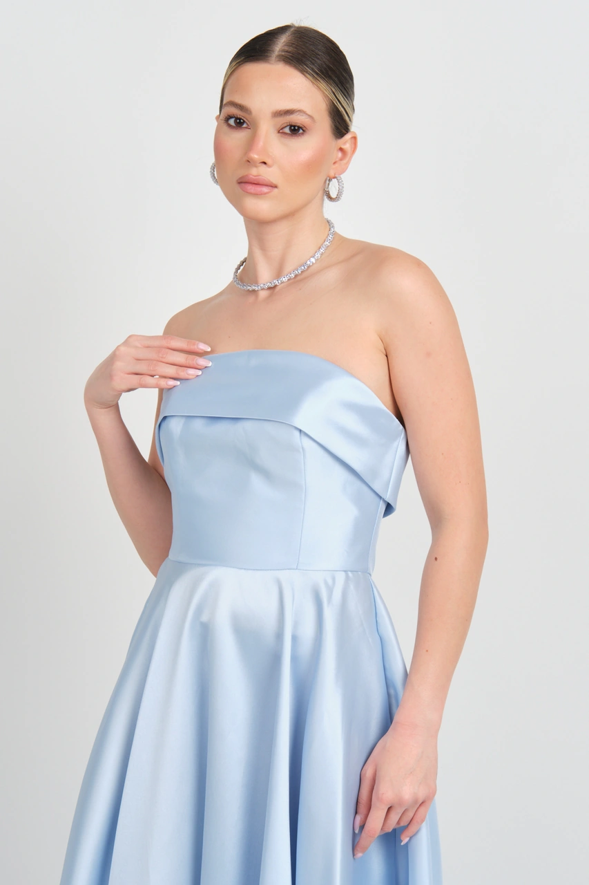 Doridorca Kadın Straplez Uzun Abiye Elbise 6068 Bebe Mavisi Bebe Mavisi