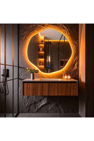 Kael Amber Led'li Lavabo & Banyo Aynası Dokunmatik Sensörlü 90 X 90 Turuncu
