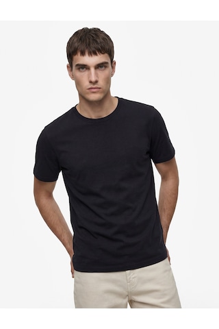 Koton Regular Fit Viskon Karışımlı Kısa Kollu Bisiklet Yaka Basic Tişört Siyah 6sam10476mk
