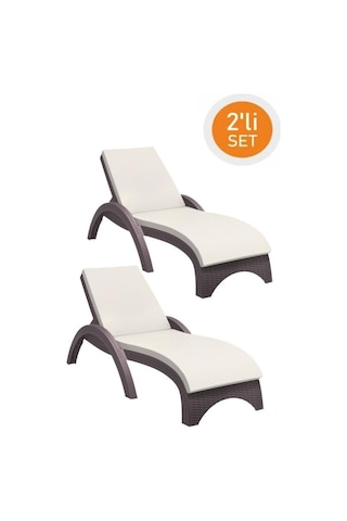 Omnipazar Trk-860 Siesta Fiji Bej Minderli Rattan Desenli Ayarlanabilir Lüks Şezlong Kahverengi 2'li Set Kahverengi