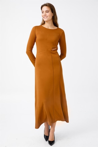 Asimetrik Cıt Cıt Aksesuarlı Elbise Camel-camel Camel