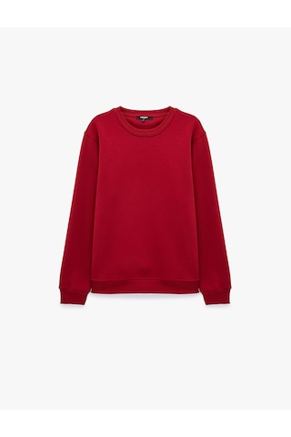 Koton Pamuklu Uzun Kollu Şardonlu Bisiklet Yaka Erkek Basic Sweatshirt Kırmızı 7wam70002mk