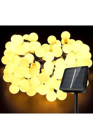 Technojet 50 Led 7m Solar Led Sarı Işık Güneş Enerjili Bahçe Teras Balkon Ağaç Lambası Aydınlatma Sarı