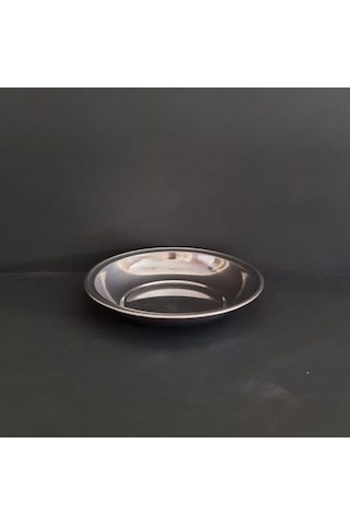 12 Adet 430 Kalite Paslanmaz Çelik Paça Yemek Tabağı 17 Cm Derinlik 3 Cm Gümüş