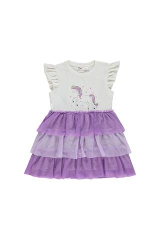 Civil Girls Unicorn Baskılı 2-5 Yaş Elbise - Lila Mor