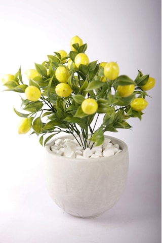 Yapay Limon Ağacı Tanzimi Beton Saksıda Yapay Çiçek Yapay Bitki Yeşil-sarı