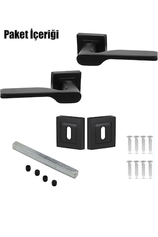 Aragon Siyah Kare Rozetli Kapı Kolu Oda 1takım 2adet Arkalı/önlü