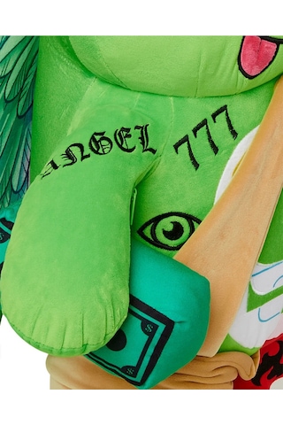 Sprayground Angel Vs Devil Teddy Bear Sırt Çantası, Pelüş Kumaş, Fermuarlı Cepler, Orijinal Tasarım Yeşil
