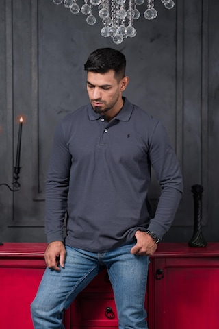 San&fa Regular Fit Polo Yaka Uzun Kol Pamuklu Baharlık Sweatshirt Antrasit