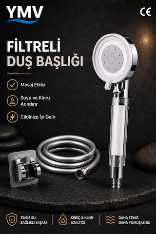 Ymv Duş Başlığı Seti Pvc Hortumlu Ayarlanabilir Askılı Fonksiyonel Banyo Duş Seti Beyaz