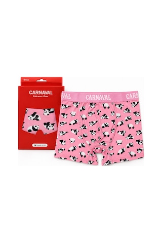 Carnaval Socks Panda Desenli Erkek Boxer Pamuklu Likralı Parlak Lastikli Kutulu Pembe Çoklu